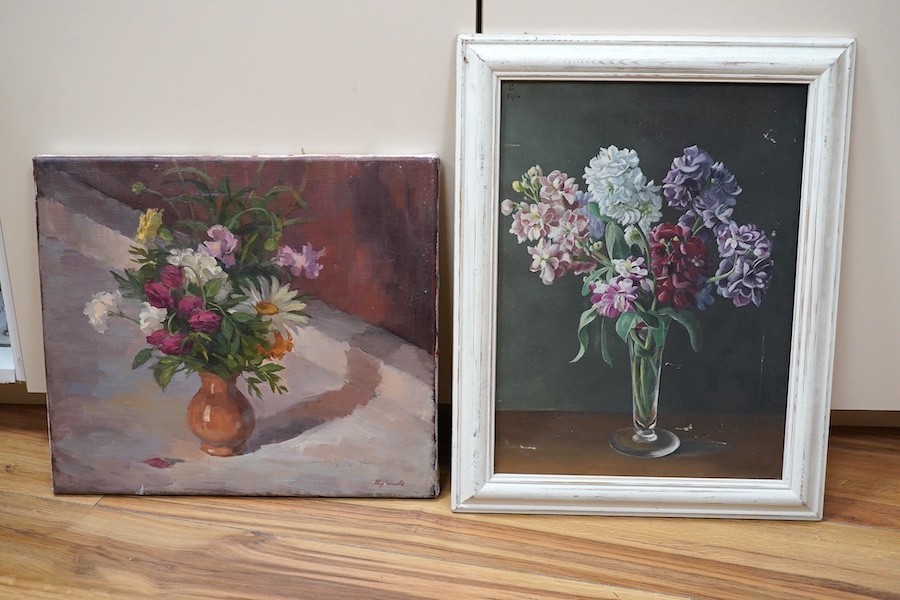 Charles Howson Bennett (1862-1940), oil on canvas, Still life of flowers, ‘Nature Study’, signed and dated 1910, details verso, together with a similar oil, one framed. Condition - poor to fair